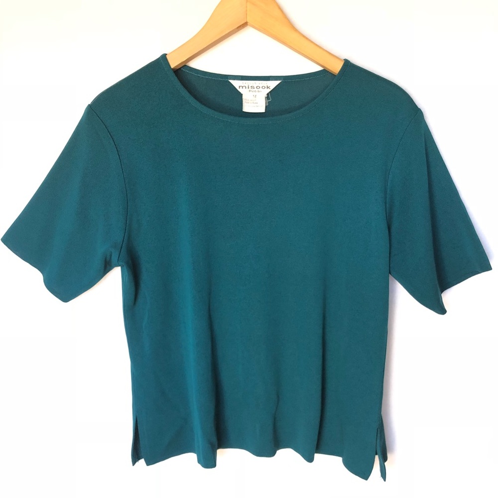 Exclusively Misook Forest Dark Teal Top Petite M